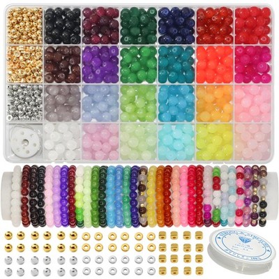 Glass Beads 8mm Round, 1000pcs 24 Colors, Bracelet Making Kit, DIY Crafts