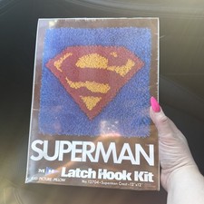RARE 12x12 MH SUPERMAN Logo Latch Hook Rug / Wall Hanging Kit Vintage 12704