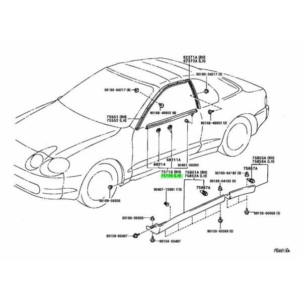 TOYOTA Genuino CELICA ST202 205 20# 94-99 Juego de Moldura de Cinturón de Puerta Delantera Derecha Derecha Derecha Derecha Derecha Derecha Derecha Derecha Derecha Derecha Derecha Derecha Dere Foto 4 de 4