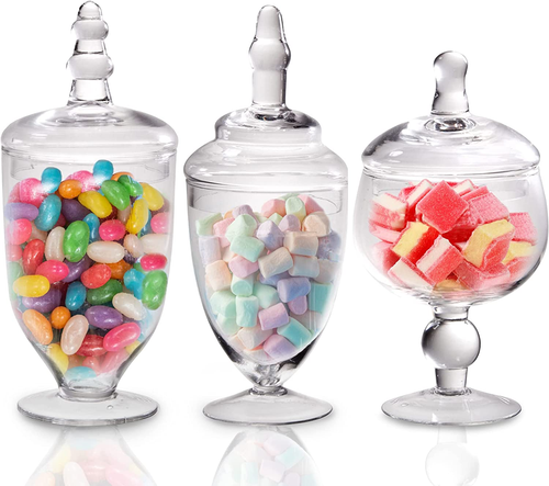 Candy Jars Clear Glass Apothecary Bowls - Set of 3 - Wedding Candy Buffet Con... - Picture 8 of 12