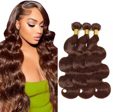 4# Brown Human Hair Bundles Body Wave 3Bundles Weft Vigin Hair Extensions 182022