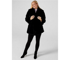 Badgley Mischka Oversized Shawl Collar Faux Fur Coat Size Xl Black Bnwt