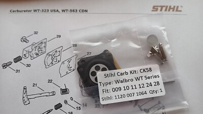 Walbro WT563 Carb Repair Kit For Stihl 009 Chain Saw (Canada Model) - Restore Your Saw's Performance