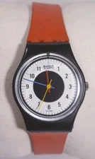 Swatch Chrono Tech Watch Lb104 Red Band Black Plastic Case White Face Lady 1984
