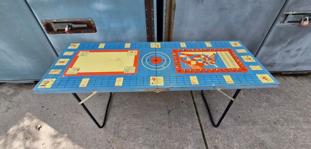 ヴィンテージgame table VTG 1956 Antique Metal Presidents Racecar Card Folding Game Table