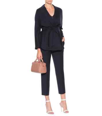 MAX MARA Navy Blue BESSY Tie Waist Italian Wool Wrap Blazer Jacket 10US F42 IT44