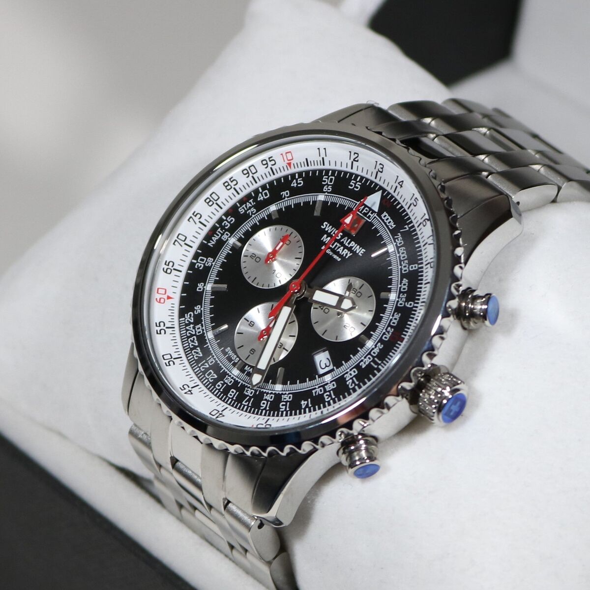 Swiss Alpine Military Stainless Steel Black Dial Chronograph Swiss Alpine Military Stainless Steel Black Dial Chronograph