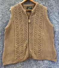 Woolrich 100 Wool Kahki Full Zip Knit Sweater Vest Size XL Cottagecore