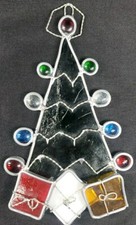 Stained Glass Christmas Tree Presents Candle Sun Catcher 7.5" Vintage  