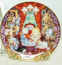 Vintage Bell Franklin Mint Heirloom Cat Plate 24k Gold Trim "Wisker Wuv"