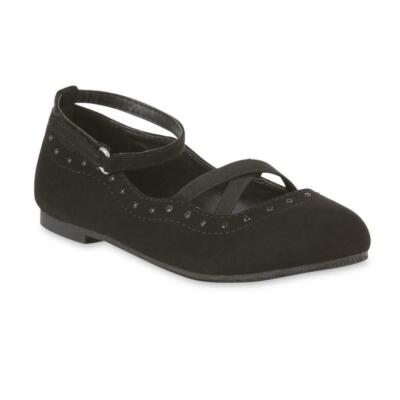 Basic Editions Youth Girls' Ankle Strap Black Ballet Flat Shoes Size 4 or 5 M