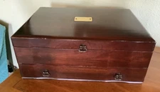 VTG Sterling Wooden wood Large Silverware Flatware Storage Box Chest w/Drawer