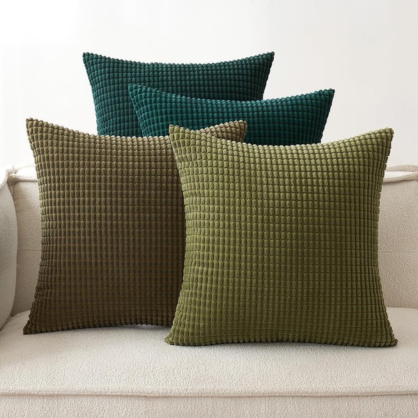 Emema Kordsamt Dekokissenbezug 4Er Set Sofakissen 40X40 Cm GrüN-image