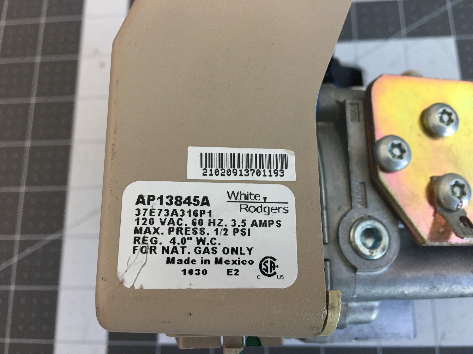 White Rodgers Water Heater Gas Valve AP13845A eBay