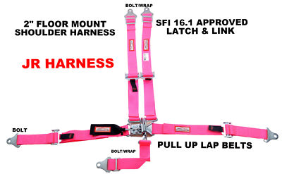 JUNIOR DRAGSTER HARNESS SFI 16.1 FIVE POINT LATCH & LINK FLOOR MOUNT BELT PINK