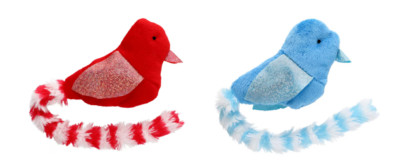 GKC Plush Cat Toy Bird w Bell 12''  with Reflective Wings Red Blue ~ Choice