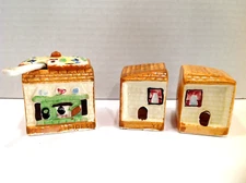 VINTAGE Maruhon Ware SALT PEPPER SUGAR COTTAGES Made in Occupied Japan