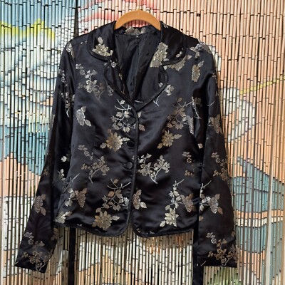 HEART MOON STAR Floral Brocade Single Breasted Blazer, Black/Gold, M