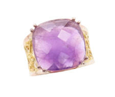 925 Sterling Silver Vintage Ring Swirly Cutout Square Amethyst Sz 7 RG29465