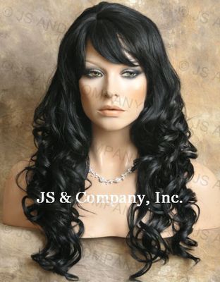 Human Hair Blend Heat Safe Long Wavy Black Wig SBL 1