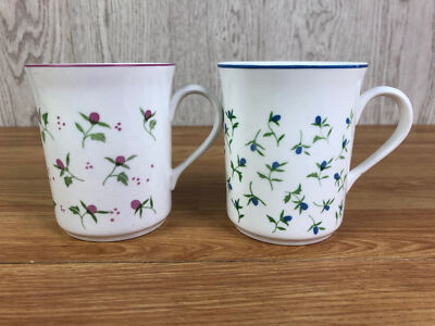 2 x House & Home Bone China Tassen Rosa & Blau Blumenmuster 