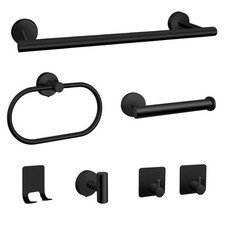 7 PCS Bathroom Hardware Set, Matte Black Stainless Steel Bathroom Tower Rack