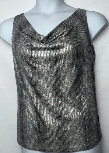 Clara Sun Woo Women’s 2 Piece Set Silver Shimmer Cardigan /Drape Shell Tank  XS - Picture 7 of 10