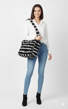 XXL elegante Fell Imitat Handtasche Webpelz Plüsch Shopper gestreift