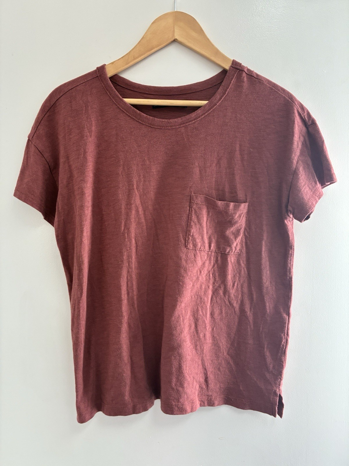 Abercrombie&Fitch Women's Solid Wine Red Sheer Cotton Blend Short Sleeve Shirt S