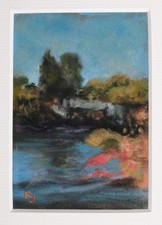 Petit pastel paysage abstrait - signé RJ, Jules Richard 