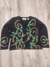 Design Options Philip  Jane Gordon Christmas Holly Berry Cardigan Sweater Sz. S