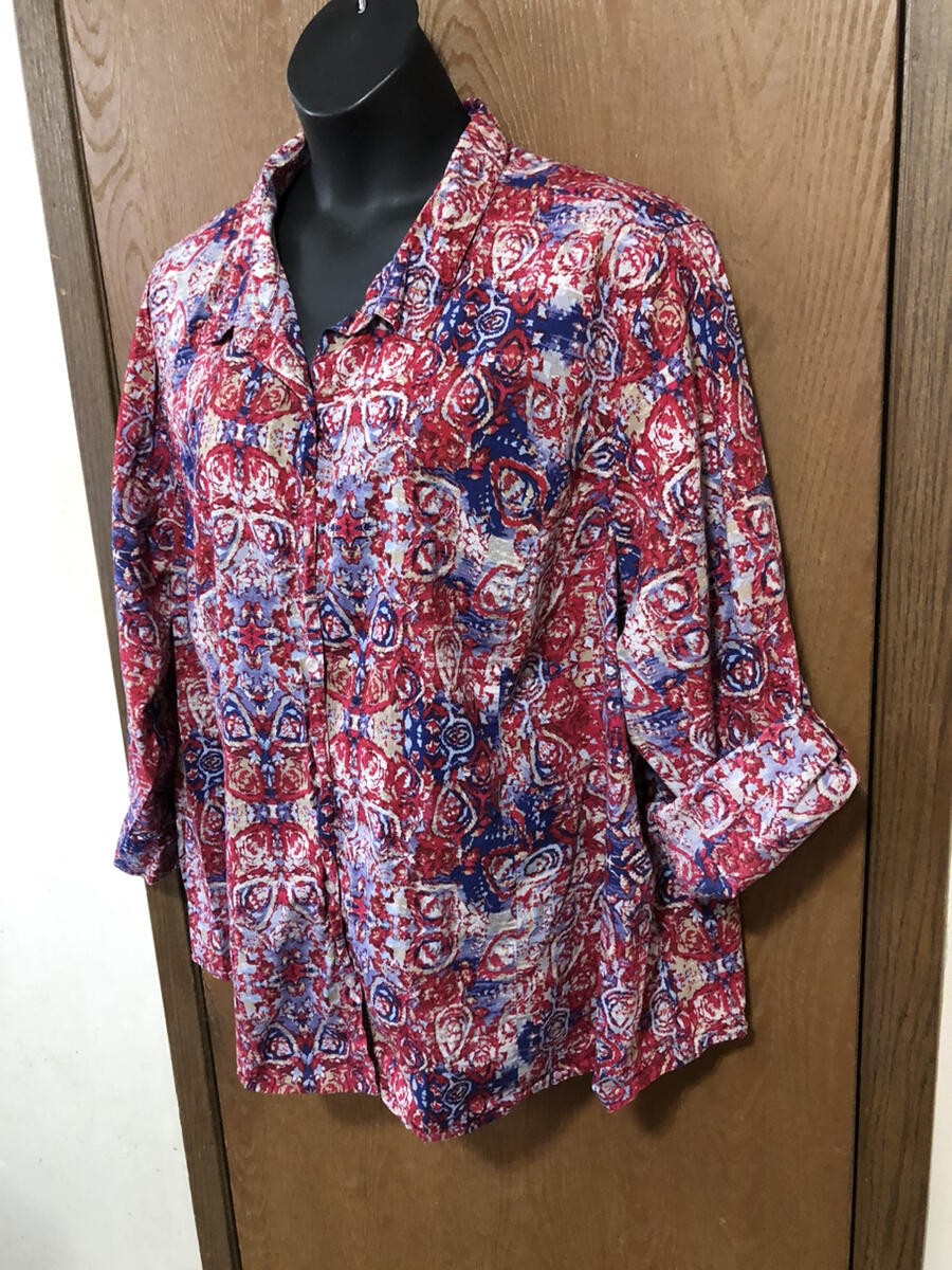 Catherines Multi-Colored Button Front Cotton Top … - image 3