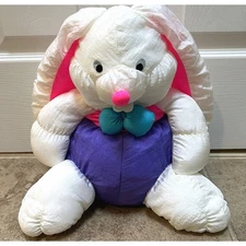 Vintage 80s Plush Easter Bunny Rabbit Purple Pants Pink Accents Cute Decor