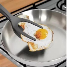 2 in 1 Grip Flip Spatula Tongs for Eggs, Pancakes, Burgers and more. (Black)