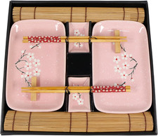 EXZACT Sushi Plate Set 10Pcs - 2 X Sushi Plates, 2 X Dip Bowls, 2 X Placemats, 2