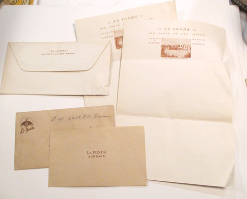 LA FONDA HOTEL Santa Fe New Mexico Letterheads & Envelope & Info Folder 1930s