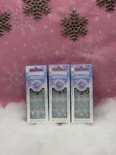 Kiss imPRESS No Glue Press-On Manicure Short Blue Holiday Christmas Nails X3