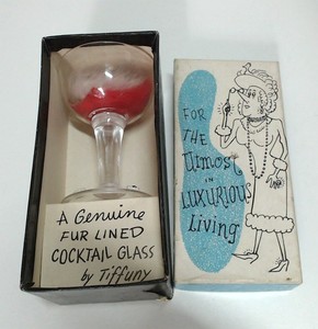 VTG Gag Gift 1950's Genuine Fur Lined Cocktail Glass by Tiffuny Luxurious Living