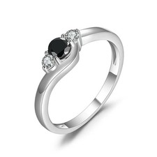 0.42CT Black Onyx with White CZ Round Cut Engagement Wedding Ring.
