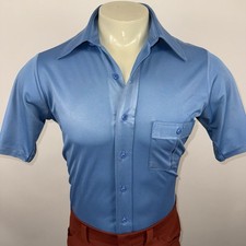 Vtg 60s 70s JCPenney Shirt Polyester Stretch Shiny Blue Disco Nik Medium Mens 15