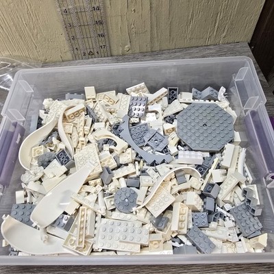LEGO Bulk Lot White Gray Mixed Pieces Plates Slopes Curved Parts ~1 lb 8 oz
