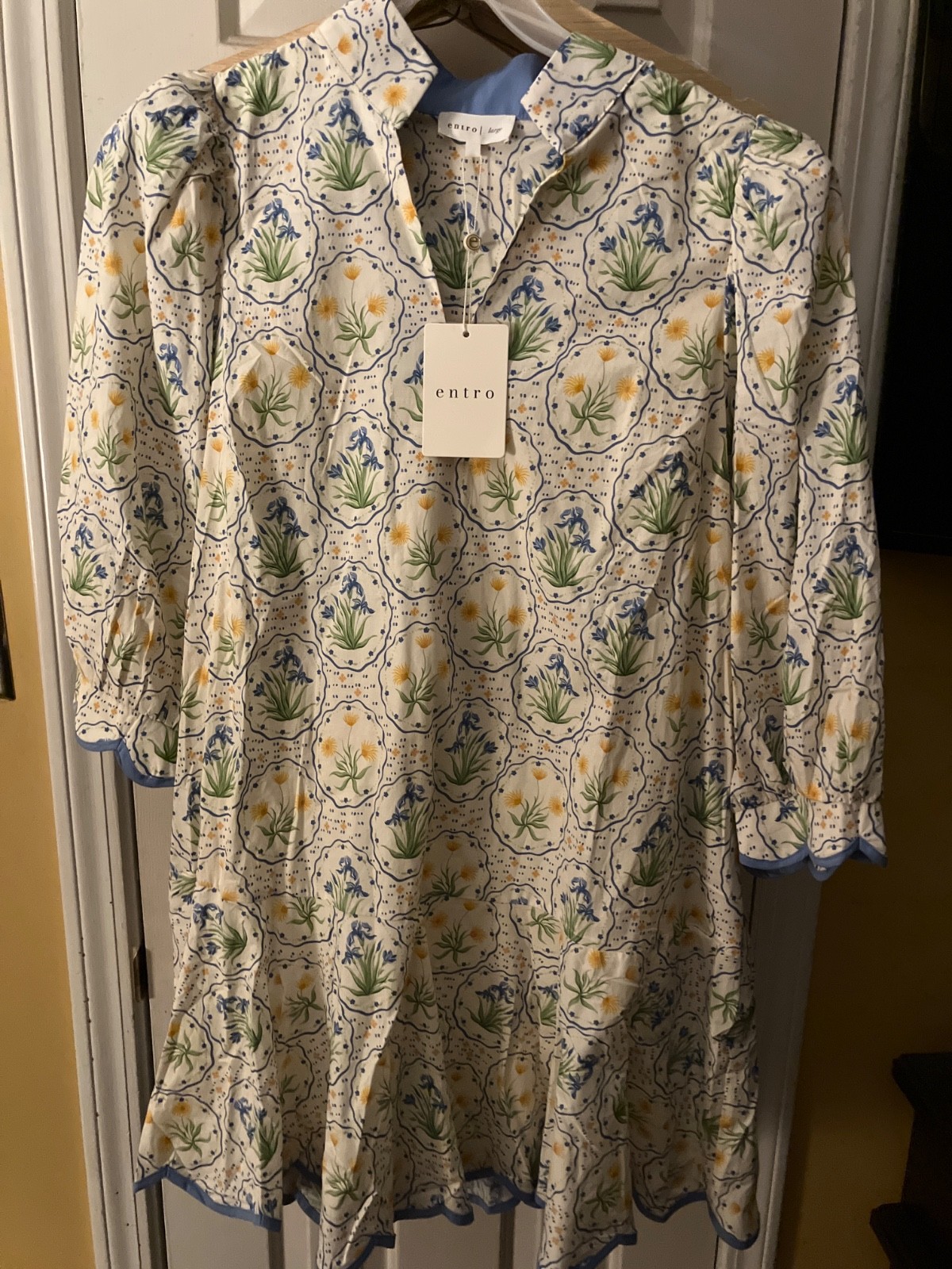 entro dress with puff sleeves size Large NWT