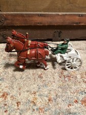 Vintage Two Horse Team Cast Iron Train with Rider 9" Long
