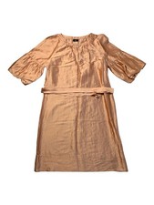 Talbots Orange Silk Taffeta Shift Dress With Bubble Sleeve Belt Fits Medium
