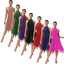 Women Costume Hem Dresses Mesh Dress Sleeveless Dancewear Skirt Halter Shows