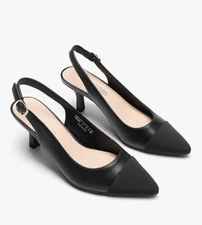 Dream Pairs Womens 8.5 Kitten Heel Slingback Pumps Black Pointed Toe Comfortable