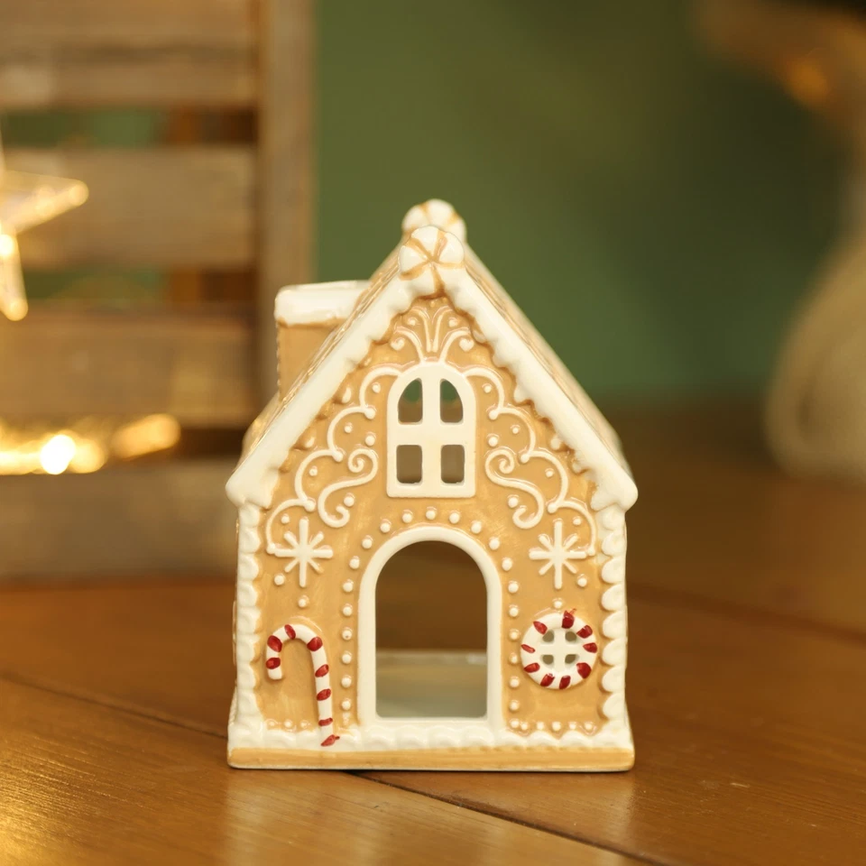 Gingerbread Brown House Ceramic Tealight Candle Holder Christmas Xmas Ornament - Image 4 of 4
