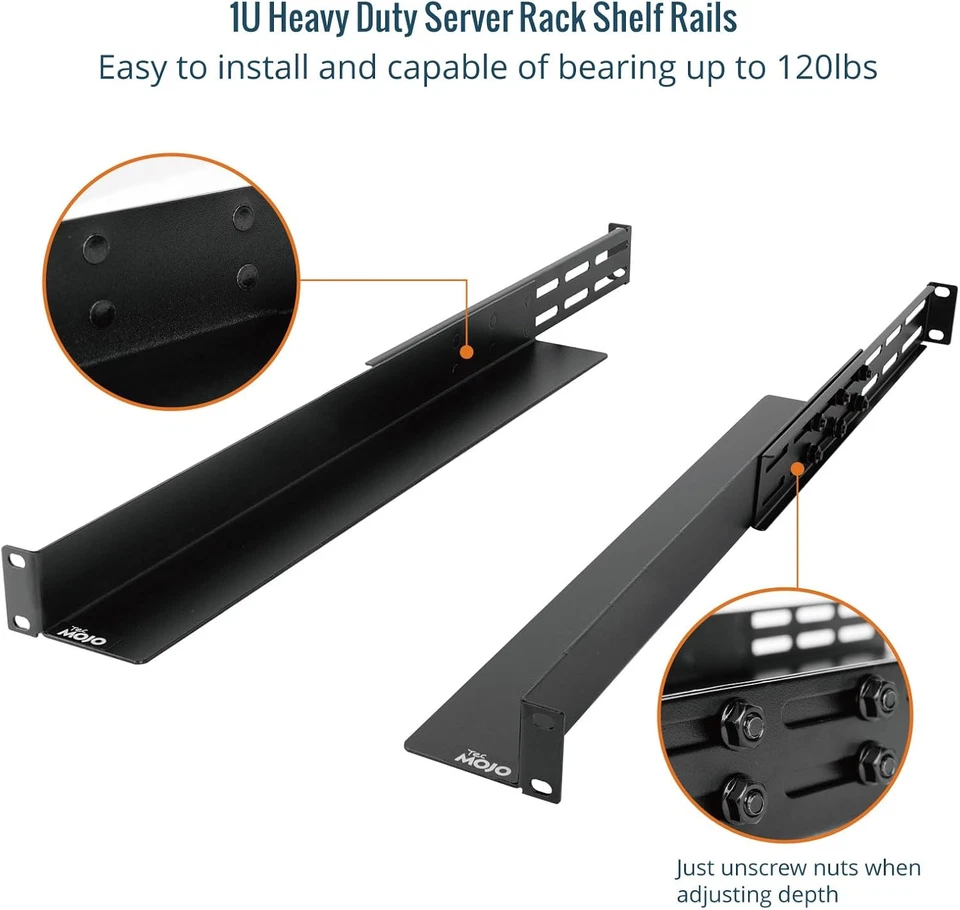 1U Universal Rack Mount Rails,4-Post Server Rack Shelf Rail with 20.9"-32" Adjus - Image 3 of 4