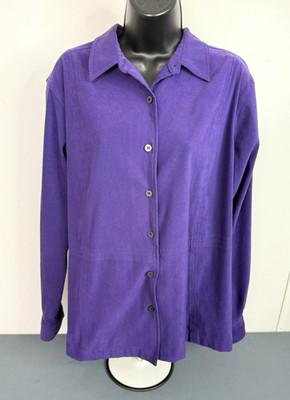 Classic Elements Women's Classic Long Sleeve Button Front Top Purple Size Large