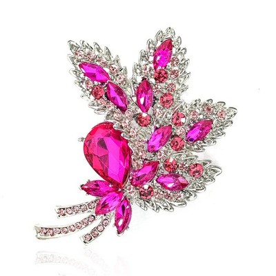 Große große große Brosche Anstecknadel Rosenrot österreichischer Kristall Blattform Bouquet Strass Sca